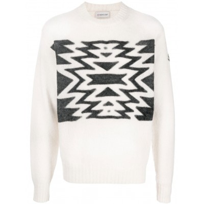 Moncler Patterned intarsia-knit Jumper White UKMCS29396