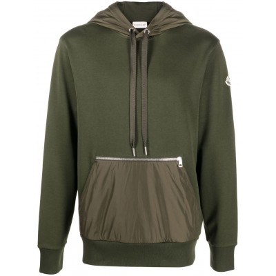 Moncler Panelled Cotton Hoodie Green UKMCS29361