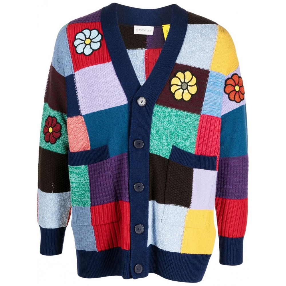 Moncler patchwork-design Crochet Cardigan Blue MCS29394