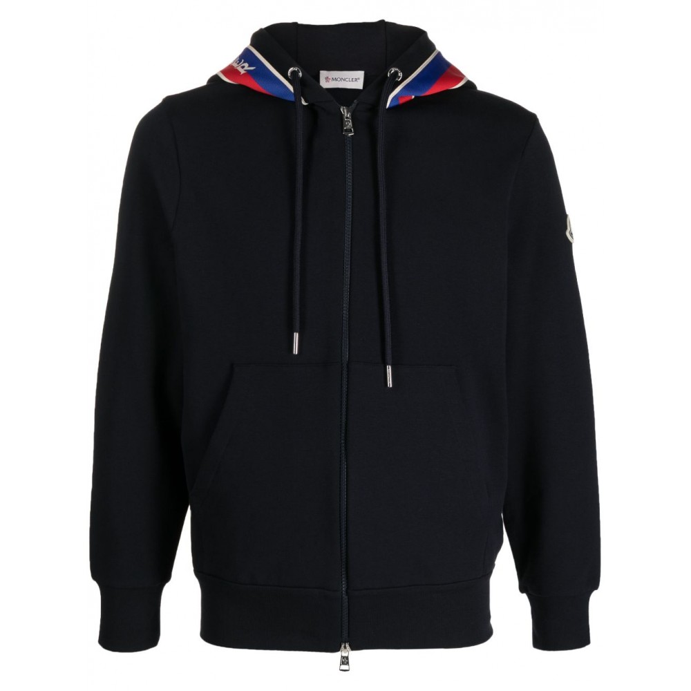 Moncler logo-strip zip-up Hoodie Blue MCS29174