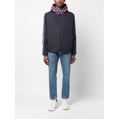 Moncler stripe-detail Hooded Jacket Blue MCS29540