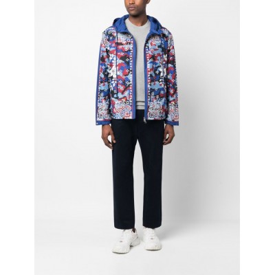 Moncler mix-print Hooded Jacket Blue MCS29249