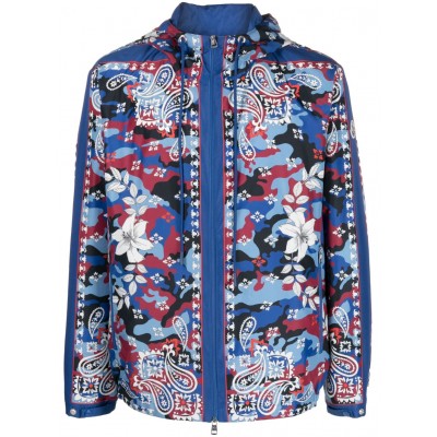 Moncler mix-print Hooded Jacket Blue MCS29249