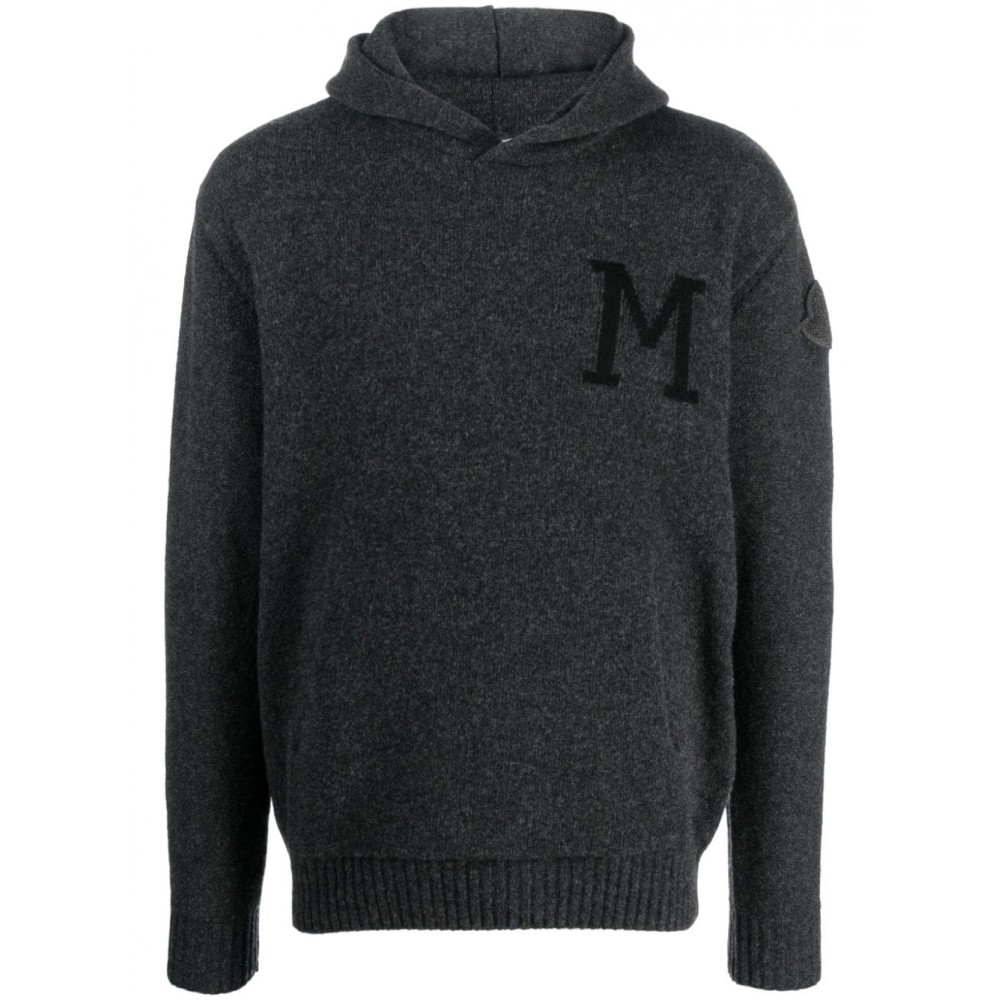 Moncler intarsia-knit Felted Hoodie Grey MCS28654