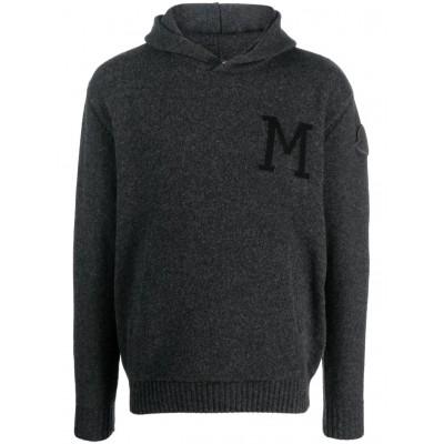 Moncler intarsia-knit Felted Hoodie Grey MCS28654