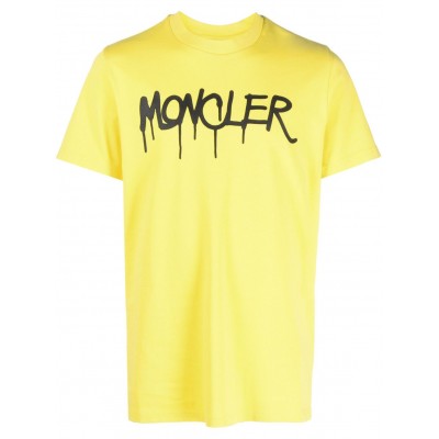 Moncler spray-paint logo-print Cotton T-shirt Yellow MCS29520