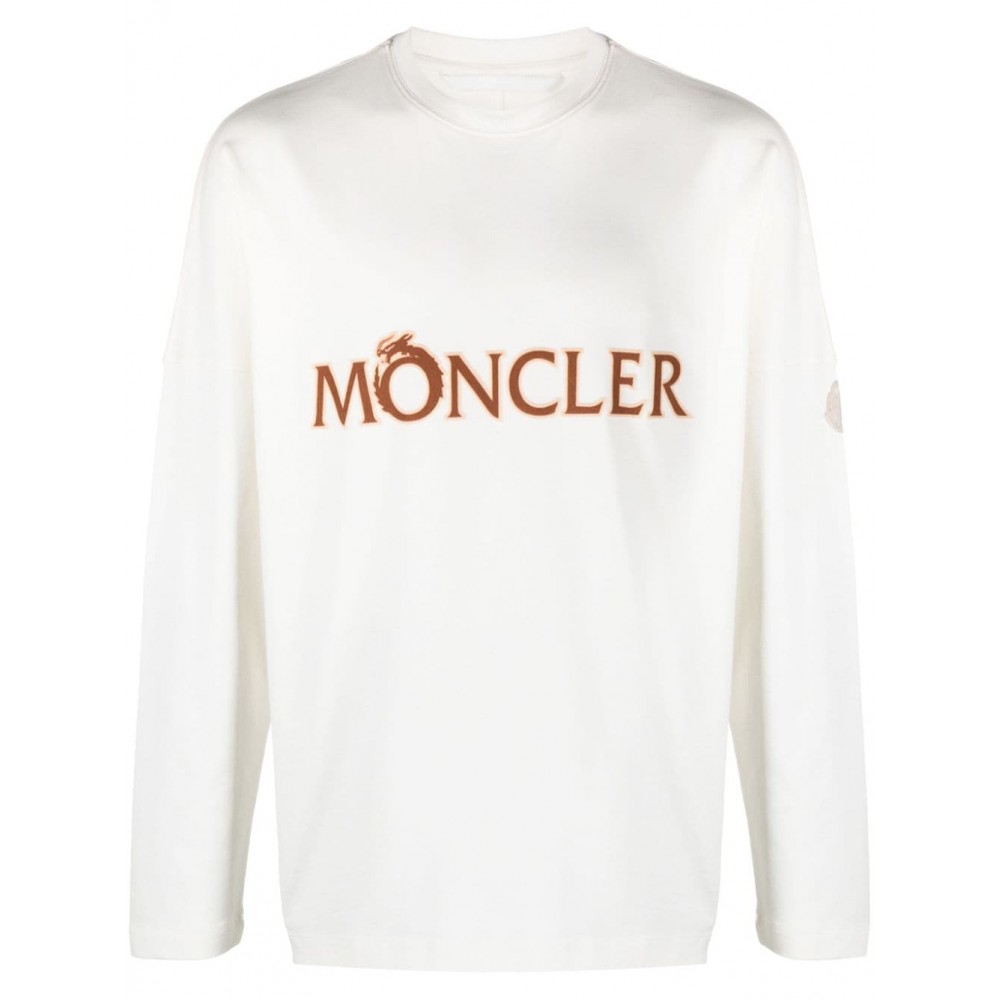 Moncler logo-print long-sleeve Cotton T-shirt Neutrals MCS29128