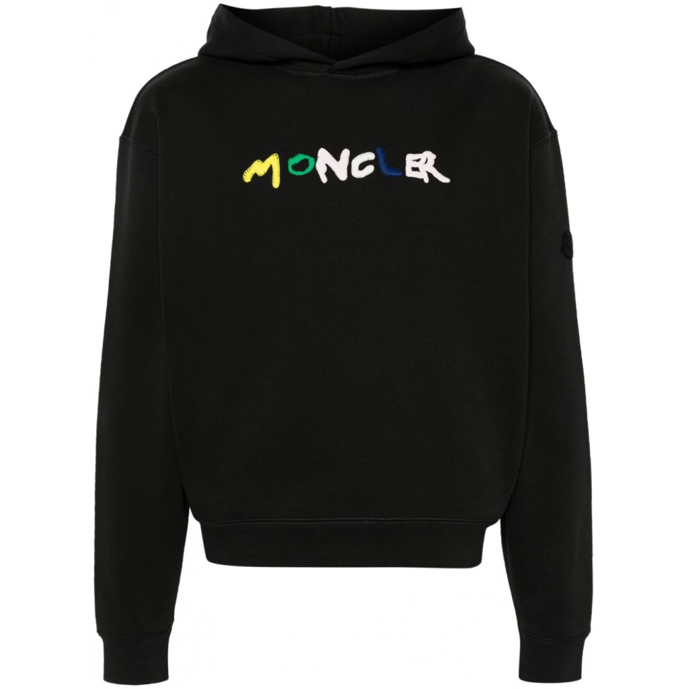 Moncler logo-embroidered Cotton Hoodie Black MCS28863