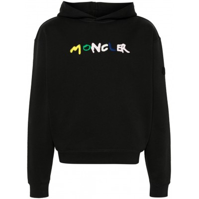 Moncler logo-embroidered Cotton Hoodie Black MCS28863