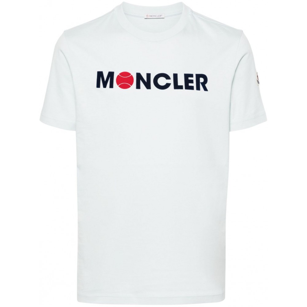 Moncler logo-flocked Cotton T-shirt Blue MCS28913