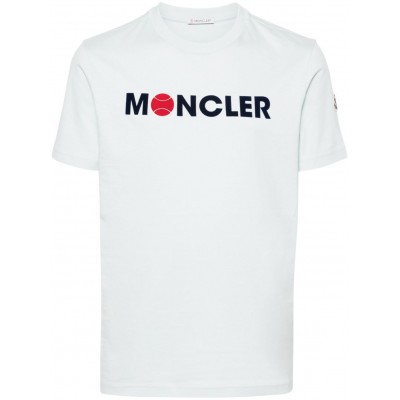 Moncler logo-flocked Cotton T-shirt Blue MCS28913