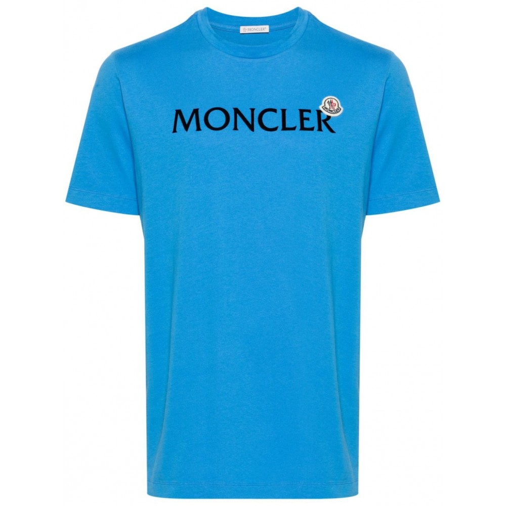 Moncler logo-flocked Cotton T-shirt Blue UKMCS28915