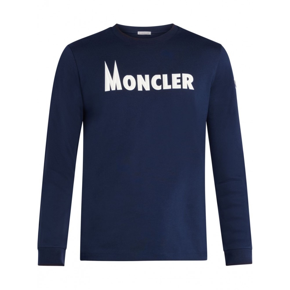 Moncler logo-print long-sleeve Cotton T-shirt Blue MCS29127