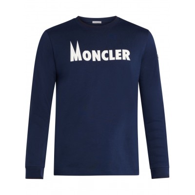 Moncler logo-print long-sleeve Cotton T-shirt Blue MCS29127