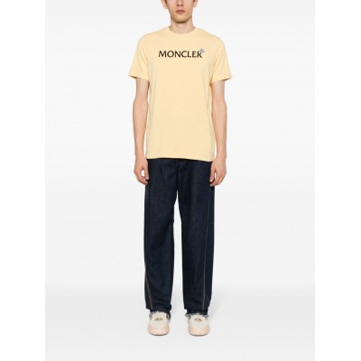 Moncler flocked-logo Cotton T-shirt Yellow MCS28498