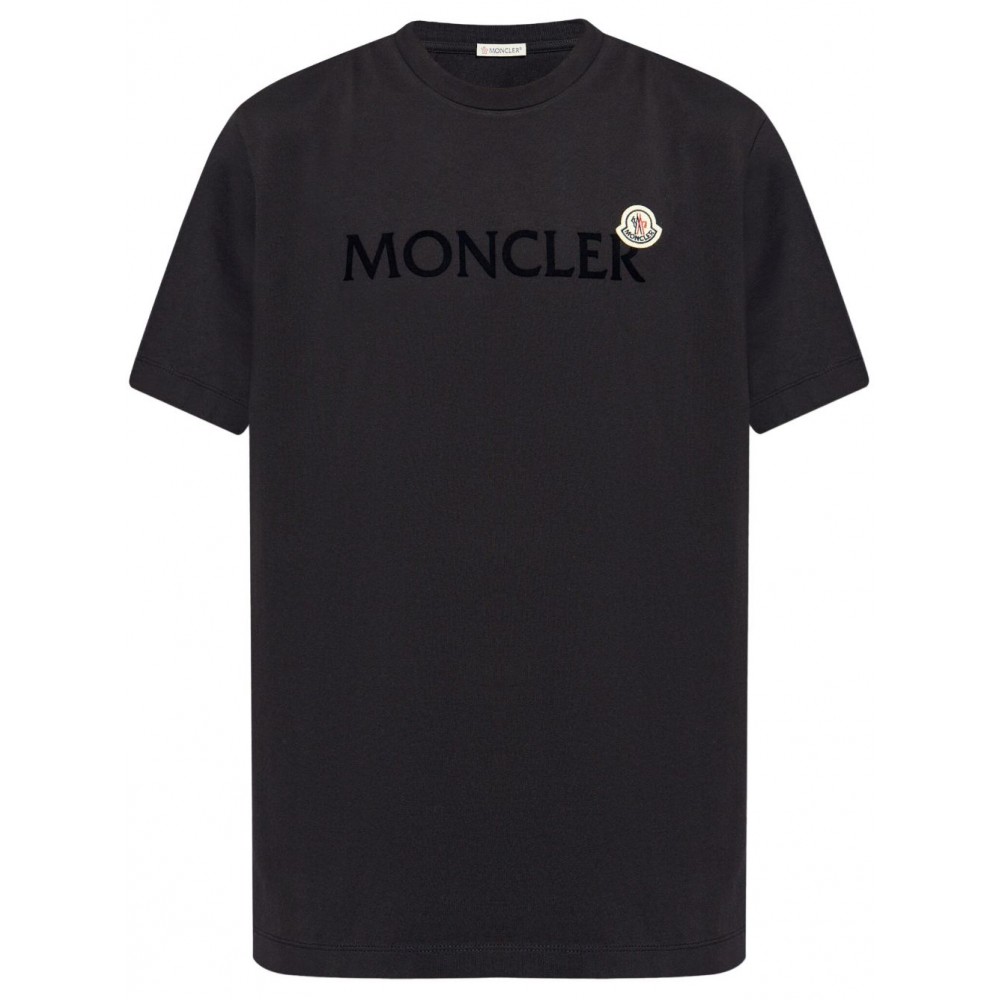 Moncler flocked-logo Cotton T-shirt Blue MCS28495