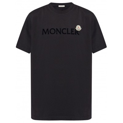 Moncler flocked-logo Cotton T-shirt Blue MCS28495