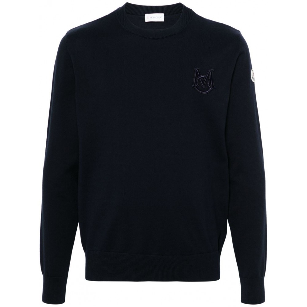 Moncler monogram-embroidered Cotton Jumper Blue UKMCS29257