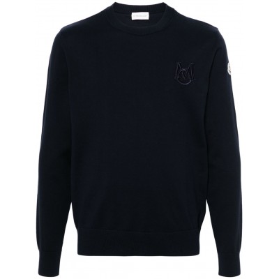 Moncler monogram-embroidered Cotton Jumper Blue UKMCS29257