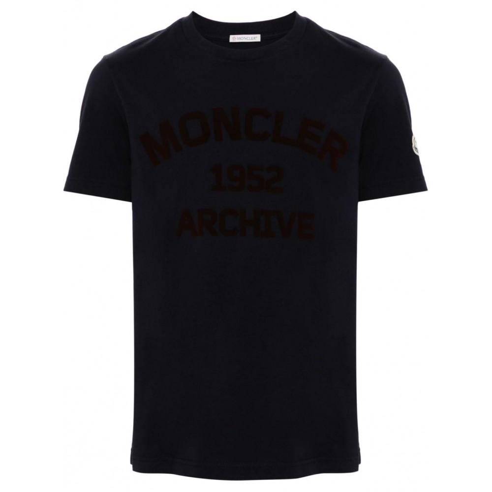 Moncler flocked-logo Cotton T-shirt Blue MCS28494