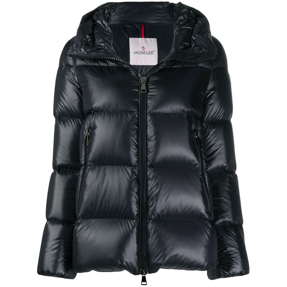 Moncler Logo Patch Hooded Puffer Jacket Black MCS28770