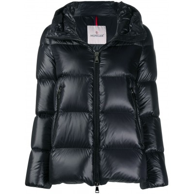 Moncler Logo Patch Hooded Puffer Jacket Black MCS28770