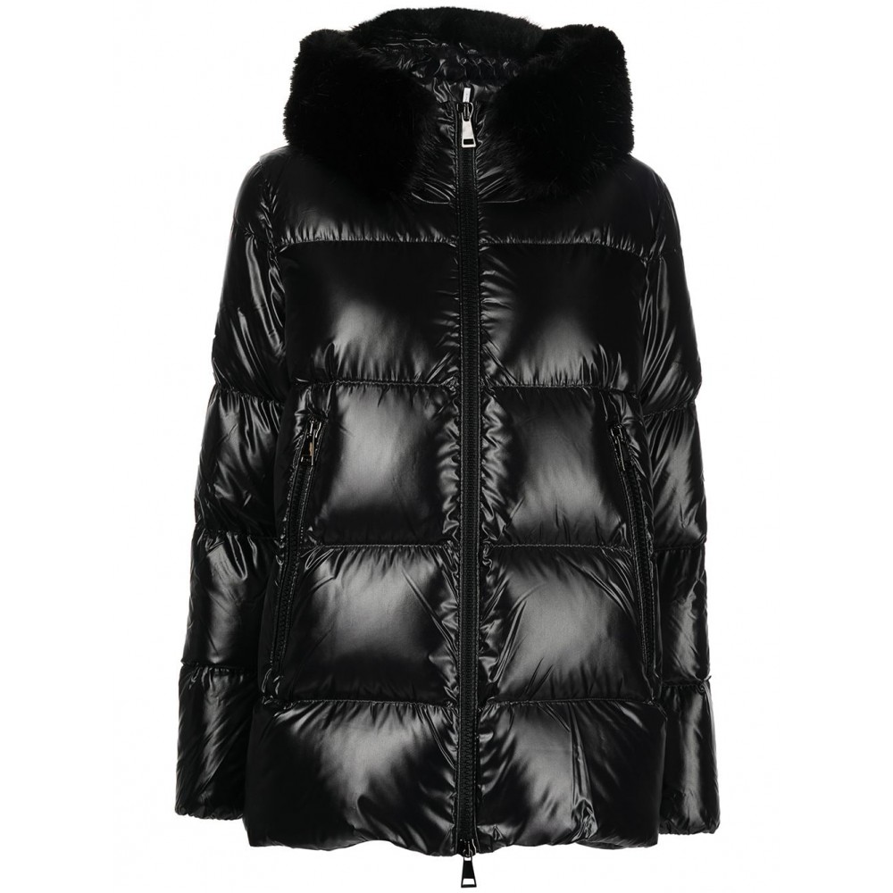 Moncler faux-fur Trimmed Hooded Puffer Jacket Black MCS28469