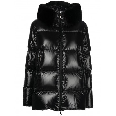 Moncler faux-fur Trimmed Hooded Puffer Jacket Black MCS28469