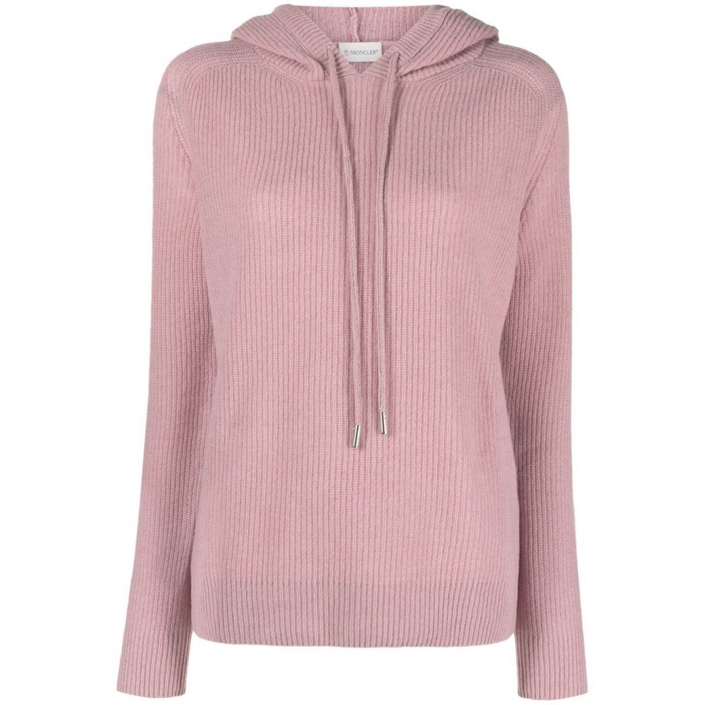 Moncler logo-patch ribbed-knit Hoodie Pink MCS29046