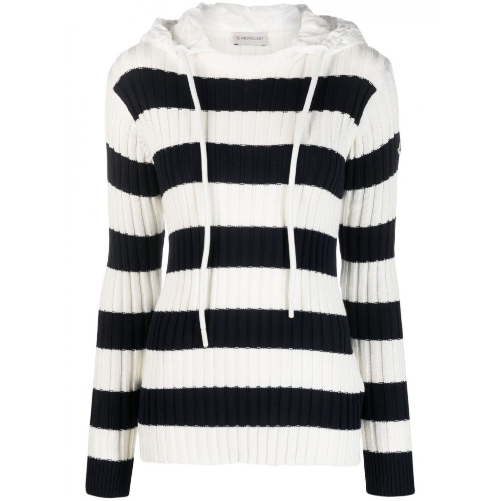 Moncler Stripe Knit Hoodie White MCS29525