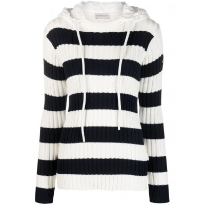 Moncler Stripe Knit Hoodie White MCS29525