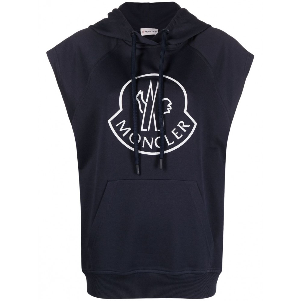 Moncler logo-print Sleeveless Cotton Hoodie Blue UKMCS29148