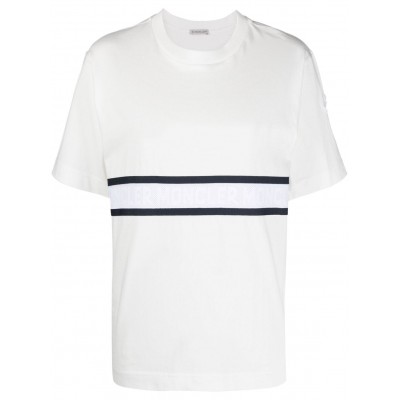 Moncler logo-stripe Cotton T-shirt White UKMCS29175