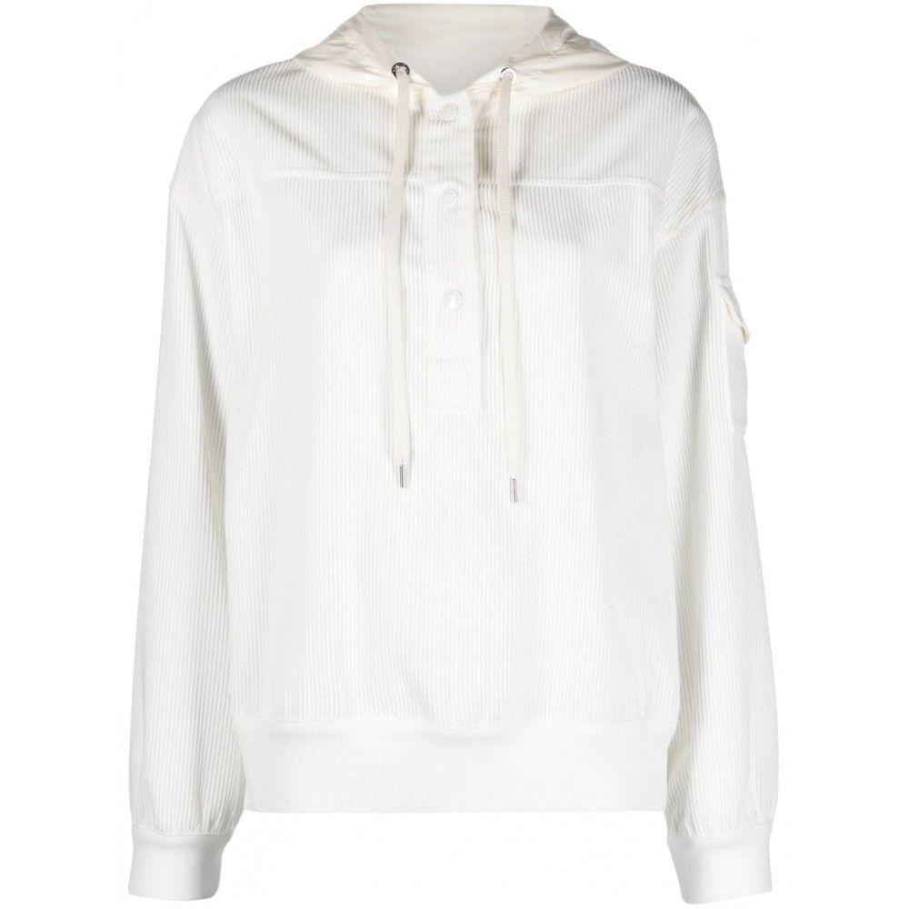 Moncler drawstring-hood Ribbed Hoodie White MCS28425