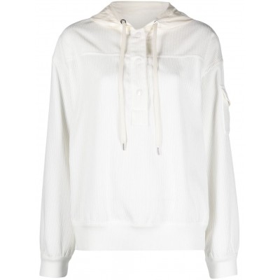 Moncler drawstring-hood Ribbed Hoodie White MCS28425