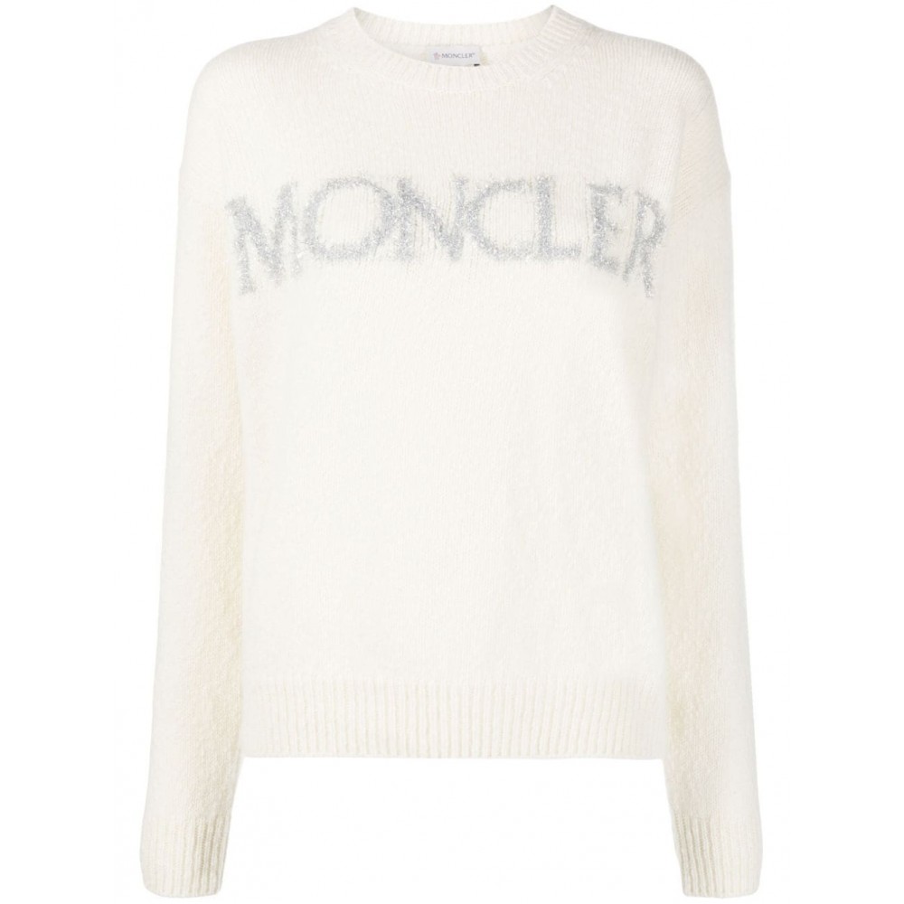 Moncler Metallic logo-intarsia Jumper White MCS29244