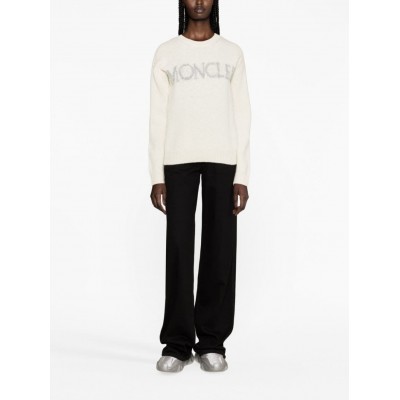 Moncler Metallic logo-intarsia Jumper White MCS29244