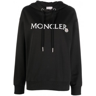 Moncler embroidered-logo Cotton Hoodie Black MCS28443