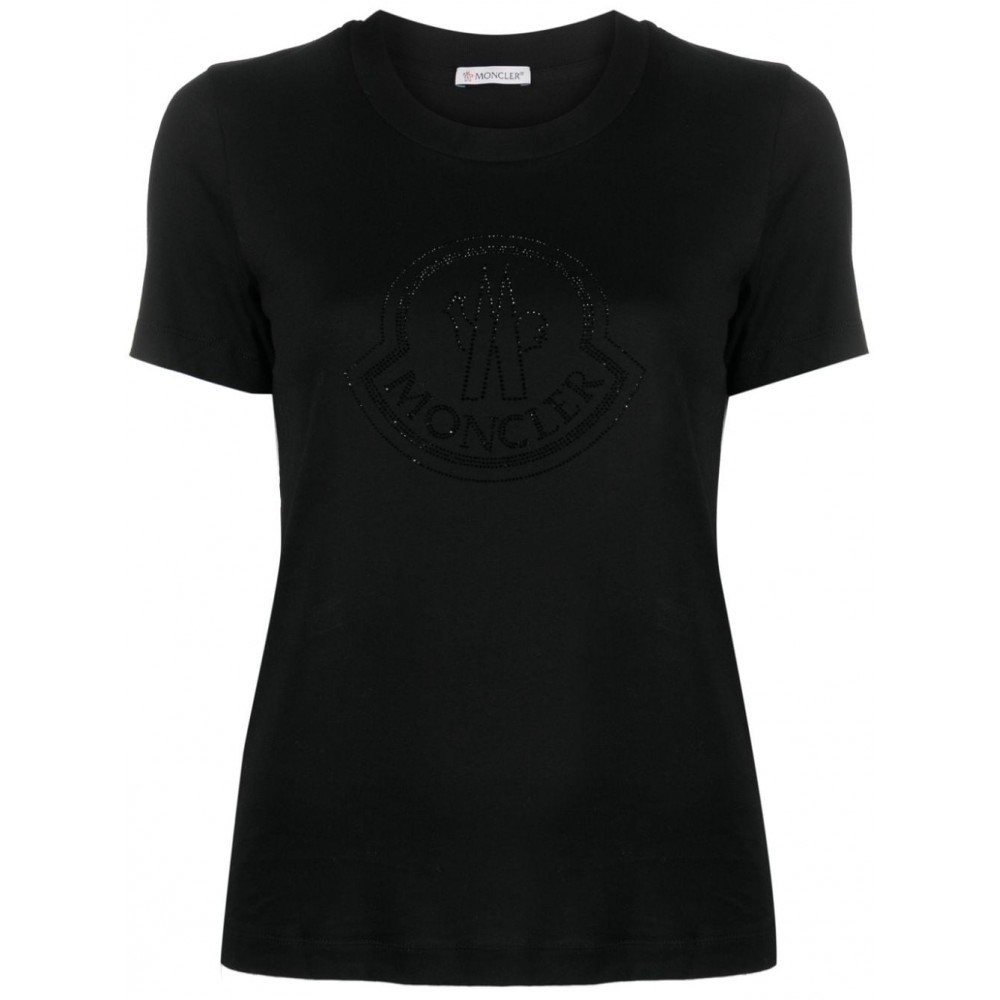 Moncler crystal-embellished Logo Cotton T-shirt Black MCS28362