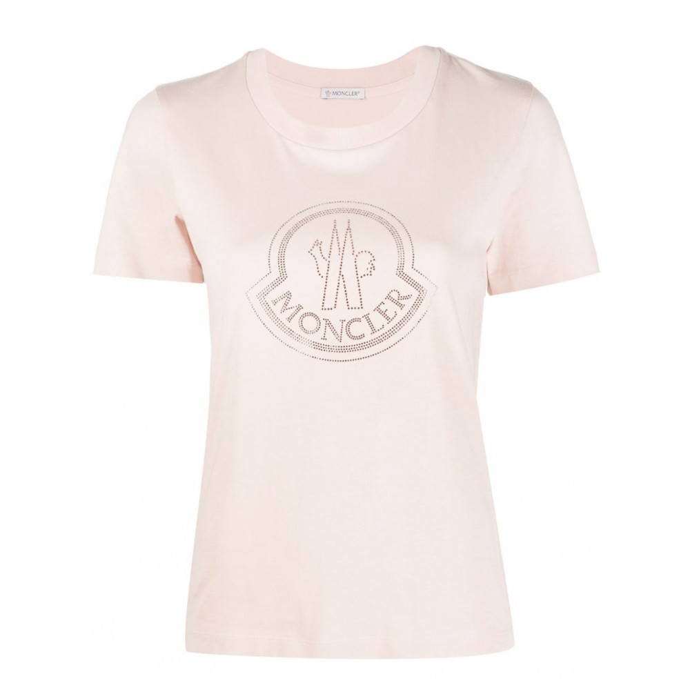 Moncler Logo crystal-embellished Cotton T-shirt Pink MCS28765