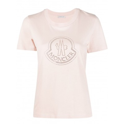 Moncler Logo crystal-embellished Cotton T-shirt Pink MCS28765