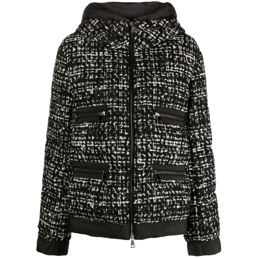 Moncler Orange Panelled Tweed Puffer Jacket Black MCS29287