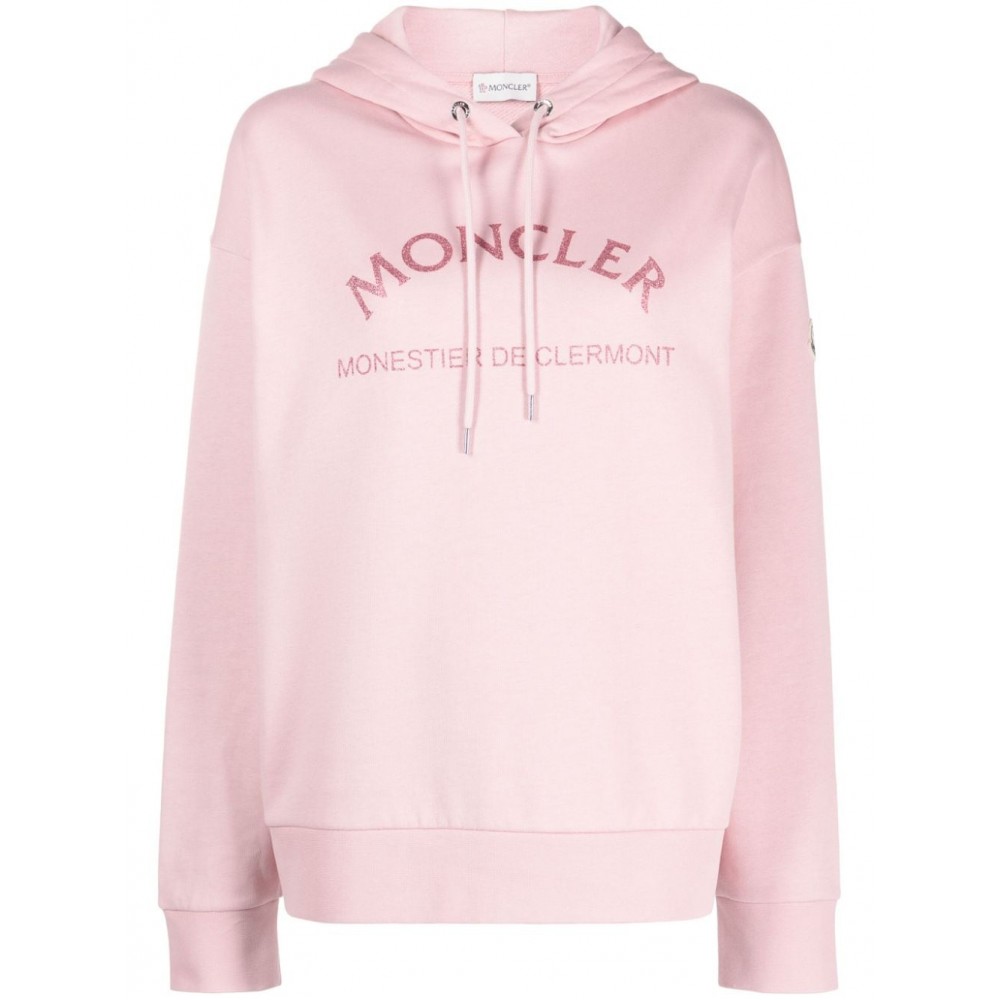 Moncler logo-glitter cotton-blend Hoodie Pink MCS28919