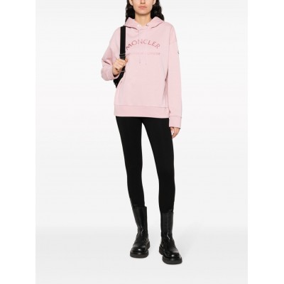 Moncler logo-glitter cotton-blend Hoodie Pink MCS28919