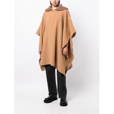 Moncler ribbed-collar Wool Cape Coat Brown MCS29455