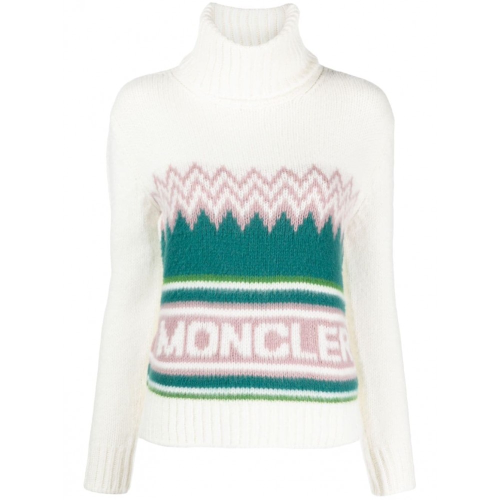 Moncler Intarsia roll-neck Wool Jumper White MCS28653