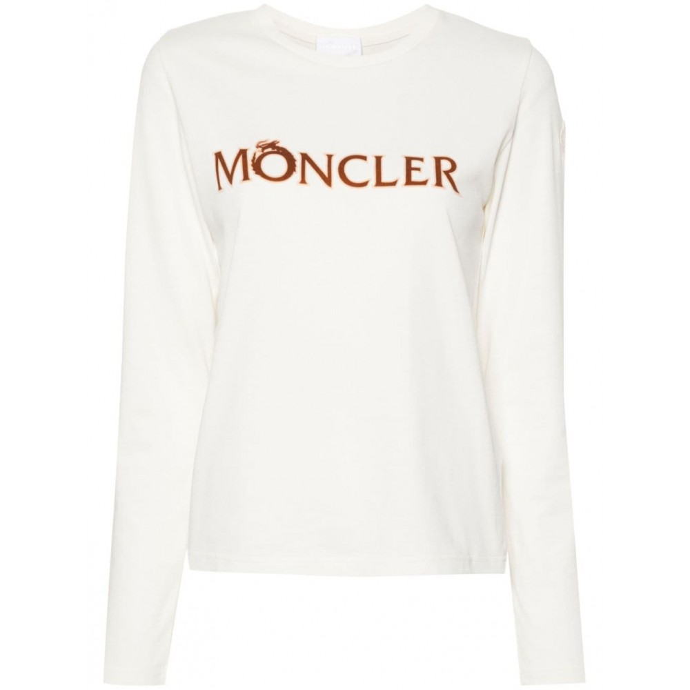 Moncler flocked-logo long-sleeve T-shirt Neutrals MCS28499