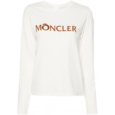 Moncler flocked-logo long-sleeve T-shirt Neutrals MCS28499