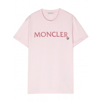 Moncler logo-embroidered Cotton T-shirt Pink MCS28888