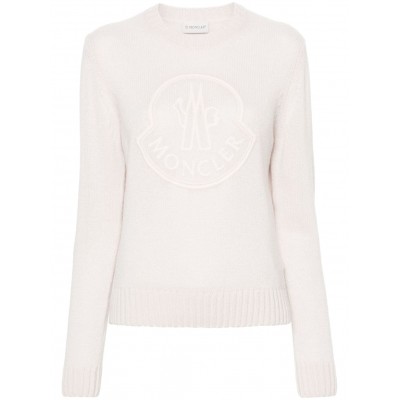 Moncler logo-embroidered crew-neck Jumper Pink MCS28896